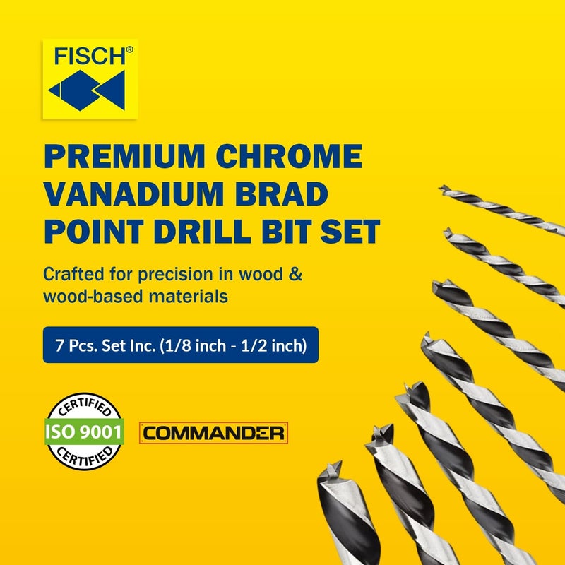 Fisch Premium Brad Point Drill Bit Set, High-Accuracy Woodworking Bits with Beveled Edges for Smooth, Tear-Free Holes, Ideal for Pros & DIY, Made in Austria, 7 Pcs Set Inc (1/8" to 1/2") - Image 2